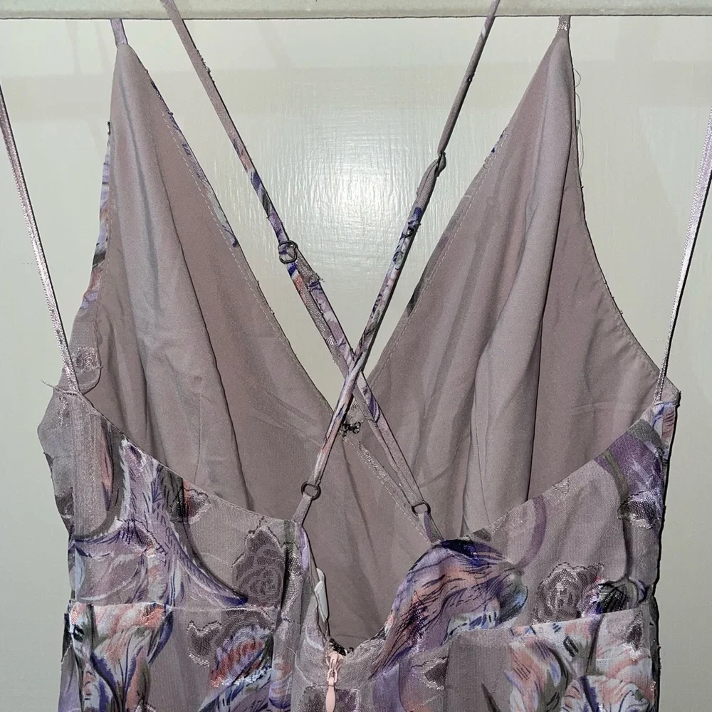 Astr The Label V-Neck Printed Holland Ruffled Cascade Maxi Dress Lilac - Picture 6 of 7